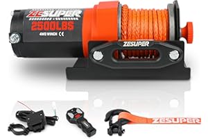 ZESUPER 2500 lb 12V DC Electric Winch 30 ft Synthetic Rope Off Road Waterproof UTV ATV Boat Winch Kits with Wireless Remote,H