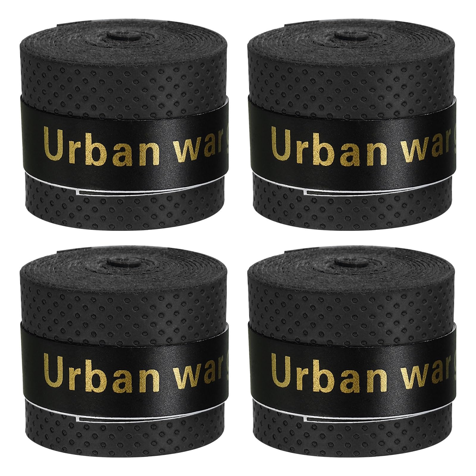 PATIKIL 43.3" Tennis Racket Grip Tape, 4 Pack PU Overgrip Round Groove Non-Slip Absorb Sweat for Badminton Fishing Rod, Black