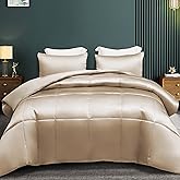 Whale Flotilla 3-Piece Reversible Silky Soft King Size Comforter Bedding Set, Luxurious Satin Comforters Oversized with 2 Satin Pillowcases, Lightweight Duvet for All Seasons, Champagne