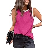 Dokotoo Womens Tank Top Casual Comfy Sleeveless Shirts for Women Color Block Relaxed Daily Cami Tank Cute Loose Fit Tunic Fashion Crewneck Summer Tops Rose M