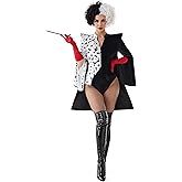Spooktacular Creations Villain Character Costume, Black and White Dalmatian Shawl, Halloween Costumes for Women Adult 2025