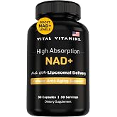 Vital Vitamins NAD+ Supplement, 500mg Liposomal for Better Absorption | Supports Cellular Energy, Brain Health and Healthy Aging, Vegan, 30-Day Supply
