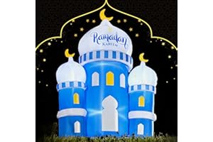DeeKom 6FT Inflatable Ramadan Mousqe Decorations, Blow Up Islamic Eid Decor, Muslim Holiday Outdoor Decorations and Holy Celebration Décor with LED Lights, Celebrate Fasting, Introspection, and Prayer