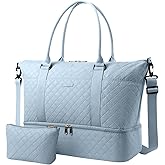HOTOR Travel Duffel Bag - Weekender Bags for Women, Gym Tote Bags with Shoe Compartment, Carry On Overnight Bag with Toiletry Bag for Travel Essentials and Travel Accessories, Blue, 13.4"×17.3"×7.9"