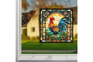 HOTIYOK Cock Window Hangings Acrylic Rooster Stained Glass Panels Wall Decor For Indoor, Ideal Housewarming Gift Home Decor For Mom Grandma Wife Teacher