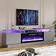 Jolydale Fireplace TV Stand with 36” Electric Fireplace, 80” 2 Tier TV Console Stand for TVs Up to 90", LED Light Entertainment Center, Fireplace for The Living Room TV Stand, Gray