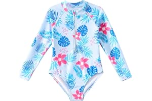 Angel season Girls Long Sleeve Swimsuits One Piece Rash Guard Bathing Suit UPF 50+ for Toddler Kids Zipper Swimwear Size2-10T