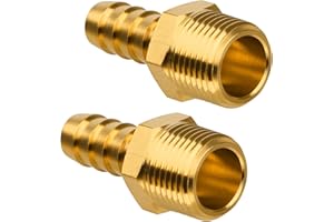 JUWO Air Hose Fittings, 1/2" NPT Male to 1/2" Barb, Brass Hose Barb Fittings, Heavy-Duty and Leak-Free Adapter for Air, Water, Fuel Line, 2 Pack