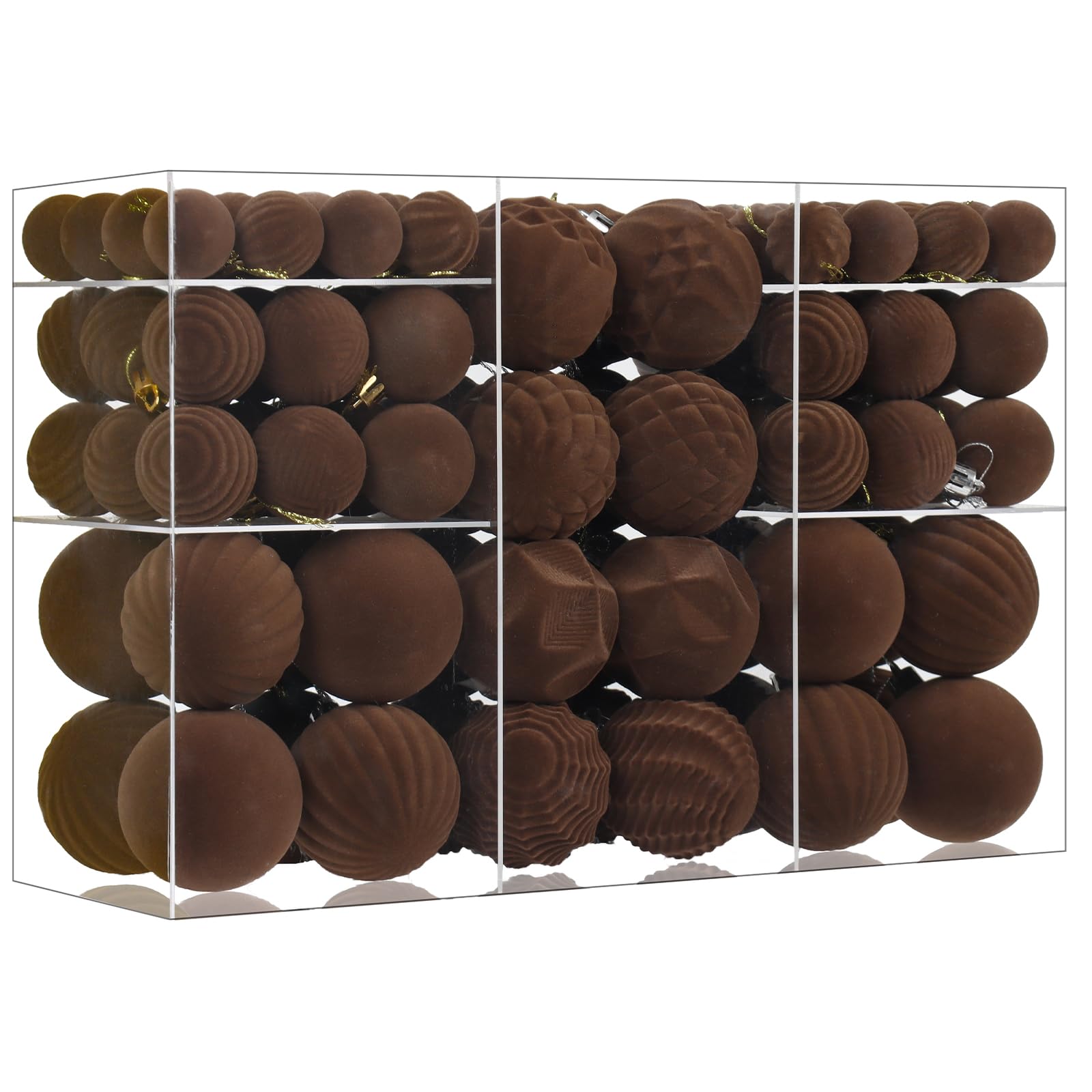 Photo 1 of 100 Pcs Christmas Velvet Balls Set, Christmas Balls Decorations, Flocked Hanging Ornaments for Xmas Tree Wedding Anniversary Party (Brown)