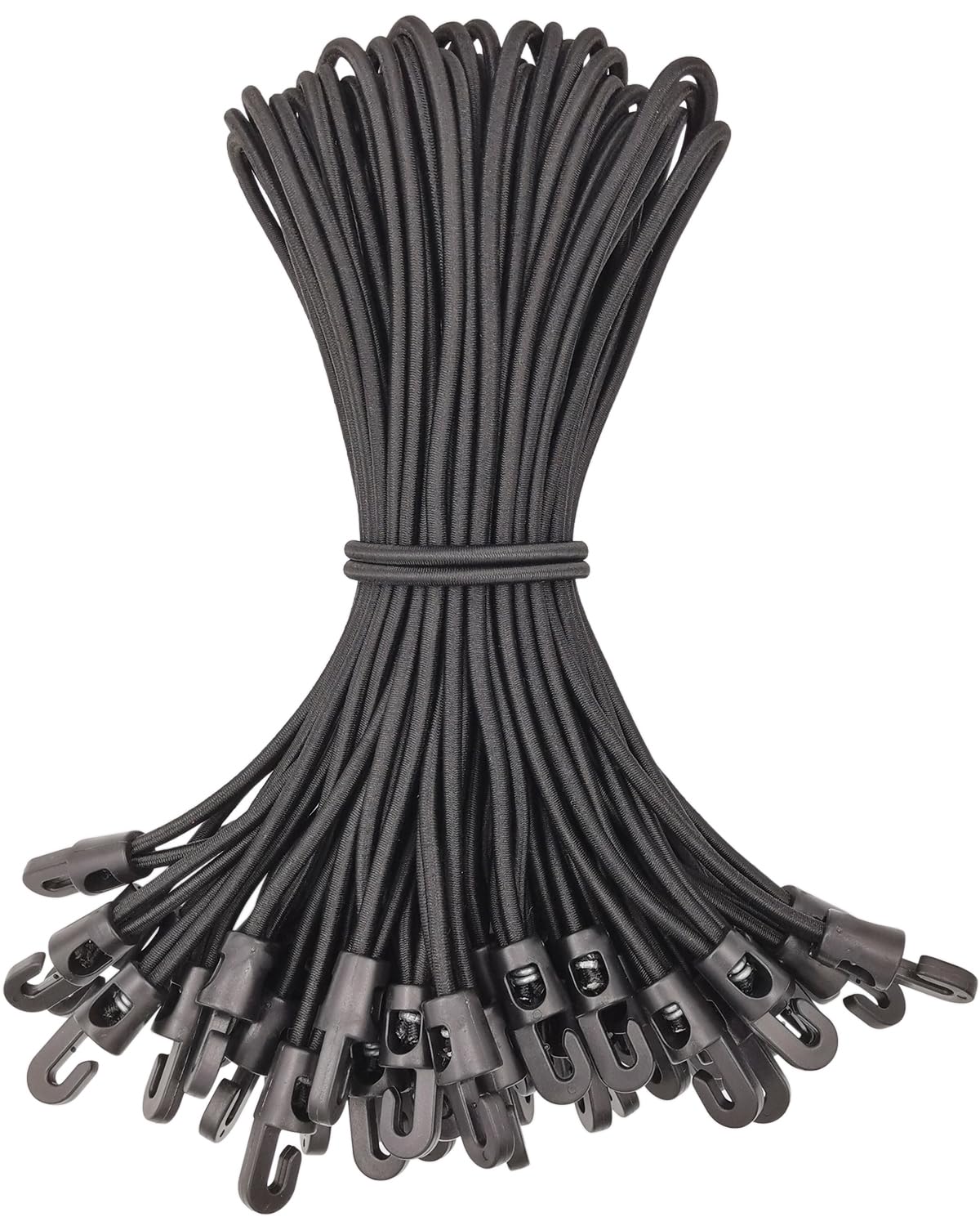 WMZOBH Bungee Cords with Hooks 50 Pcs - 10 Inch Elastic Short Bungee Ropes with Hooks, Small Tarpaulin Hooks (Black)