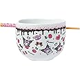 Silver Buffalo Sanrio Hello Kitty and Friends Kuromi Chocolate and Cherry Ceramic Ramen Noodle Rice Bowl with Chopsticks, Microwave Safe, 20 Ounces