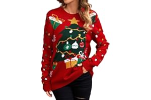 IFFEI Womens Ugly Christmas Sweater Novelty Print Crew Neck Festival Sweater