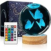 YYLZEPHB 3D Butterfly Crystal Ball Night Light with Woodern Base, 3.15" Butterfly Figurine Glass Lamp with 16 Colors Cute Desk Decor for Home Butterfly Gifts for Women Kids Friends