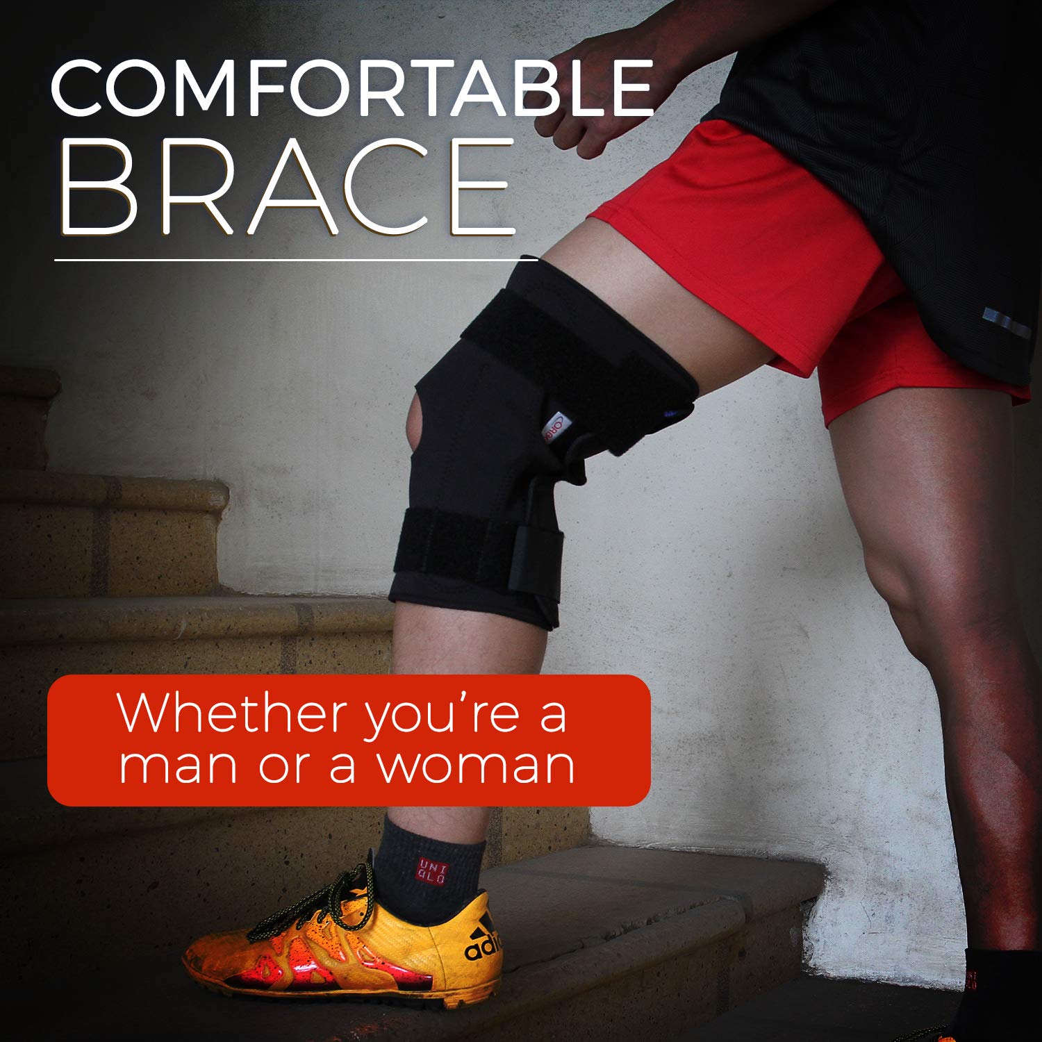 Ultimate Elastic Knee Support by ORBE – ACL & Patella Stabilizing Brace for Men & Women – Neoprene Compression Sleeve for Sports Injuries - Comfortable Running Bandages Good for Pain Relief & Repair