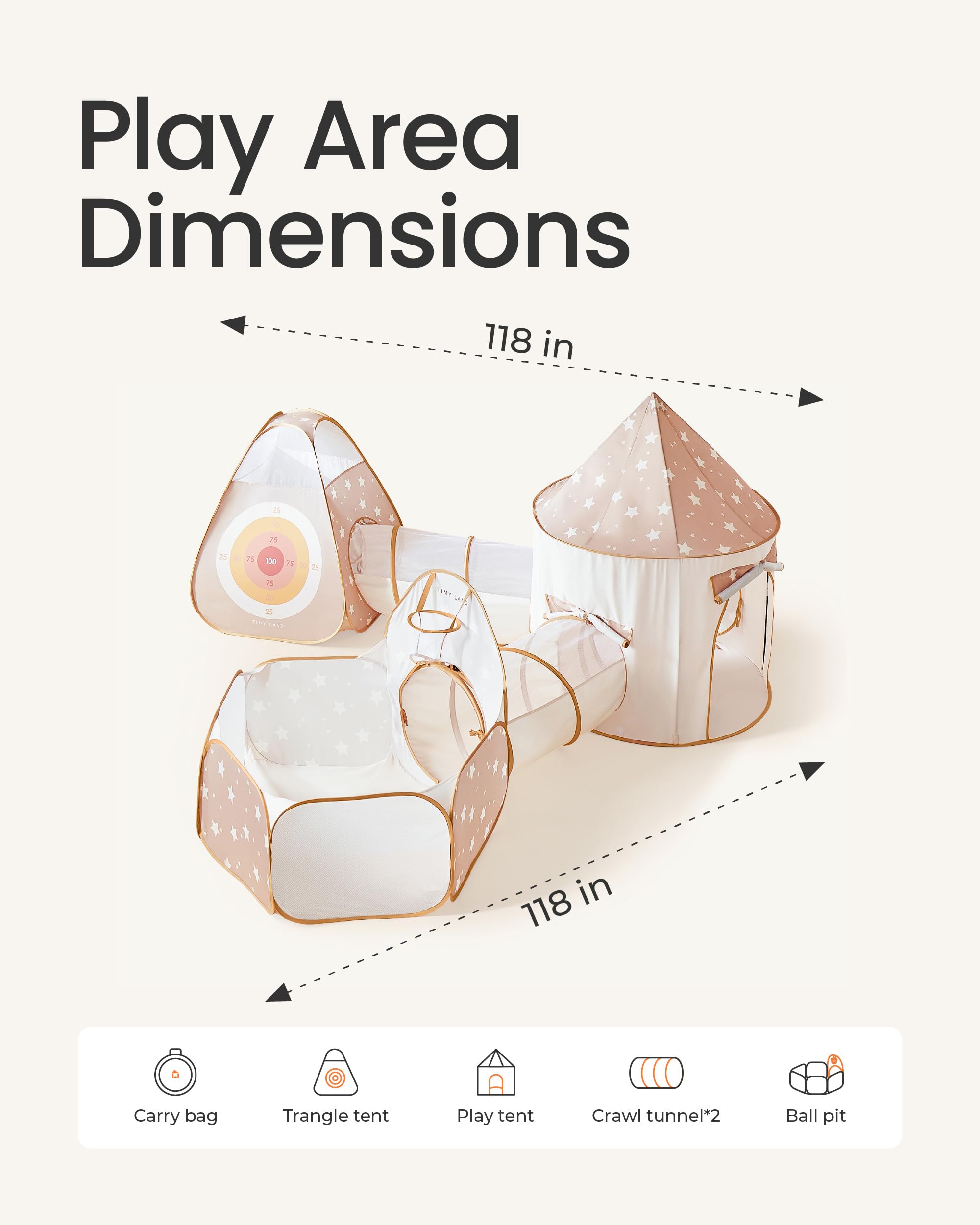 Tiny Land Play Tunnel and Ball Pit for Toddlers, 5pcs Indoor Playground - Foldable Pop Up Tents with Carry Bag, Outdoor Playhouse with Crawling Toys & Play Tent, Gift for Boys and Girls