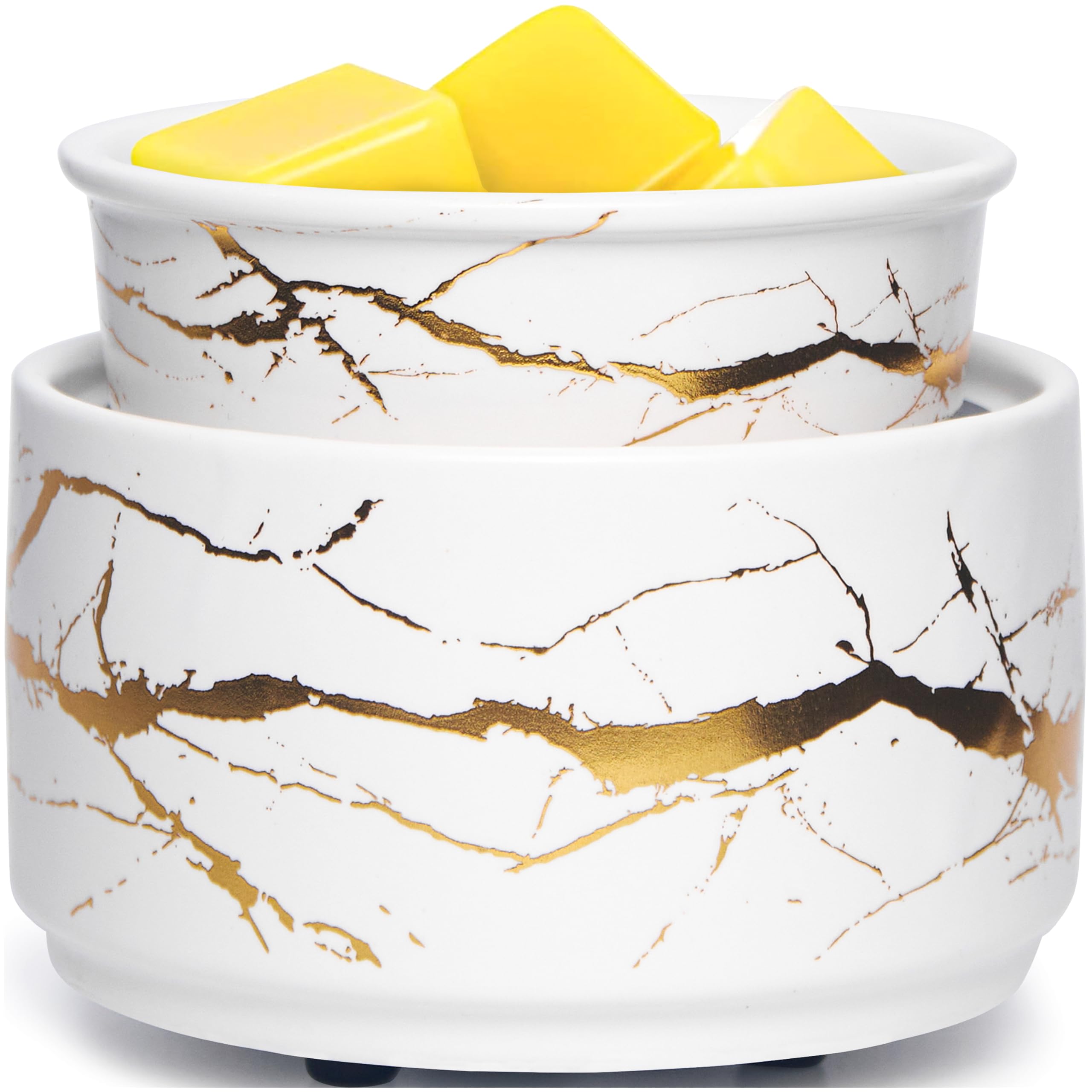 PALANCHY Ceramic wax melt warmer with candle warmer plate, 3-in-1 burner for scented oil, electric burner for scented wax, White gold candles heater, modern candle melt warmers, oil warmers