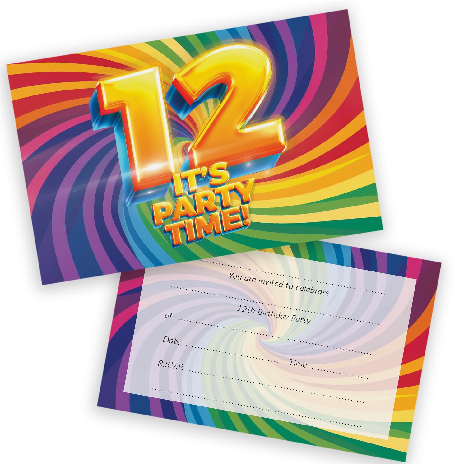 12th Birthday Party Invitations Kids - Now It's Party Time 20 Pack - Childrens Birthday Invitations for Boys/Girls A6 Bday Party Invites Invitation Cards with Folding Envelopes