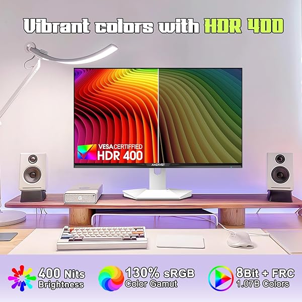 AMZFAST 27 INCH 1440P 200HZ/180HZ WHITE GAMING MONITOR, 2K QHD (2560 ×1440),MPRT 1MS FAST IPS | HDR400 & TÜV RHEINLAND EYE CARE & 12 MONTHS EXCHANGE (HDMI & DP CABLE)