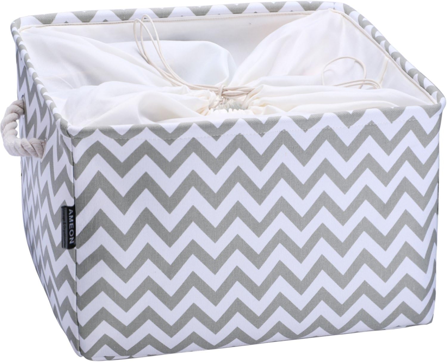 AMEON Storage Baskets,Extra Large Toy Storage Basket Fabric Collapsible Baskets w Handles for Home,Shelves,Nursery,Clothes Towel Organizer Laundry Bins (Gray Zip, 17.7"L x 13.8"W x 9.3"H)