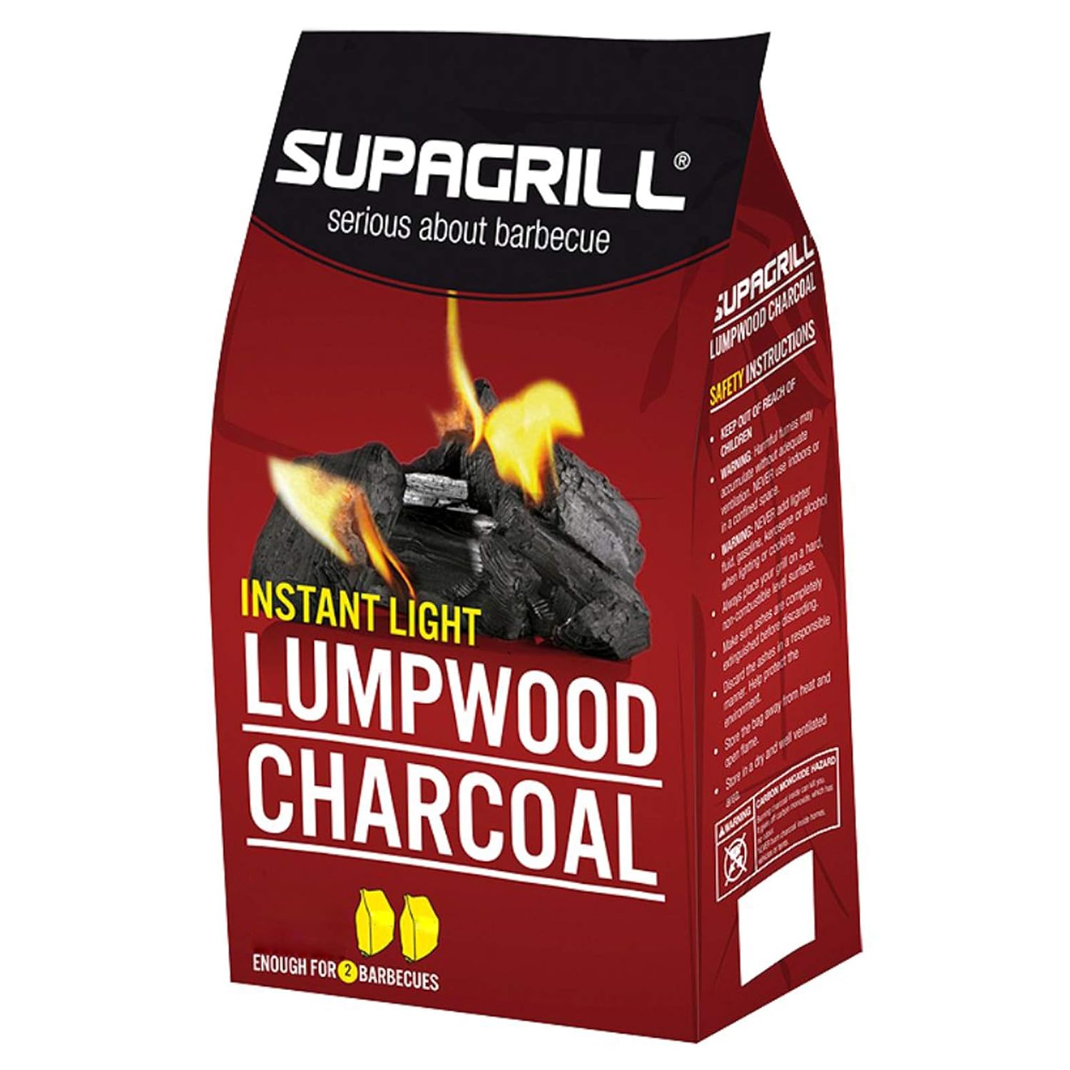 Supagrill Instant Light Lumpwood Charcoal BBQ Barbecue Grill Fuel 2 x