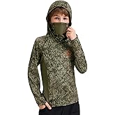 BASSDASH Youth UPF 50+ Camo Hunting Hoodie Shirt with Neck Gaiter Quick Dry Long Sleeve Hooded Tee for Fishing Hiking FS02Y