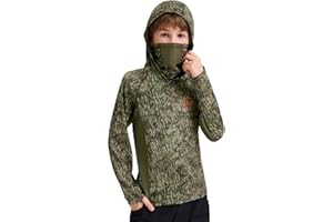 BASSDASH Youth UPF 50+ Camo Hunting Hoodie Shirt with Neck Gaiter Quick Dry Long Sleeve Hooded Tee for Fishing Hiking FS02Y