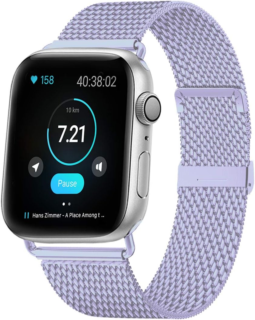 Geoumy Band Compatible with Apple Watch 42mm 44mm, Stainless Steel Mesh Sport Wristband with Adjustable Magnet Clasp Compatible with iWatch Series 1, 2, 3, 4, 5, Lavender