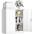 INTERGREAT Metal Garage Storage Cabinets with Lock, 36" Lockable Storage Cabinet with 2 Locking Doors and 2 Adjustable Shelves, Small Steel Cabinet for Home, Warehouse, Garage(White)
