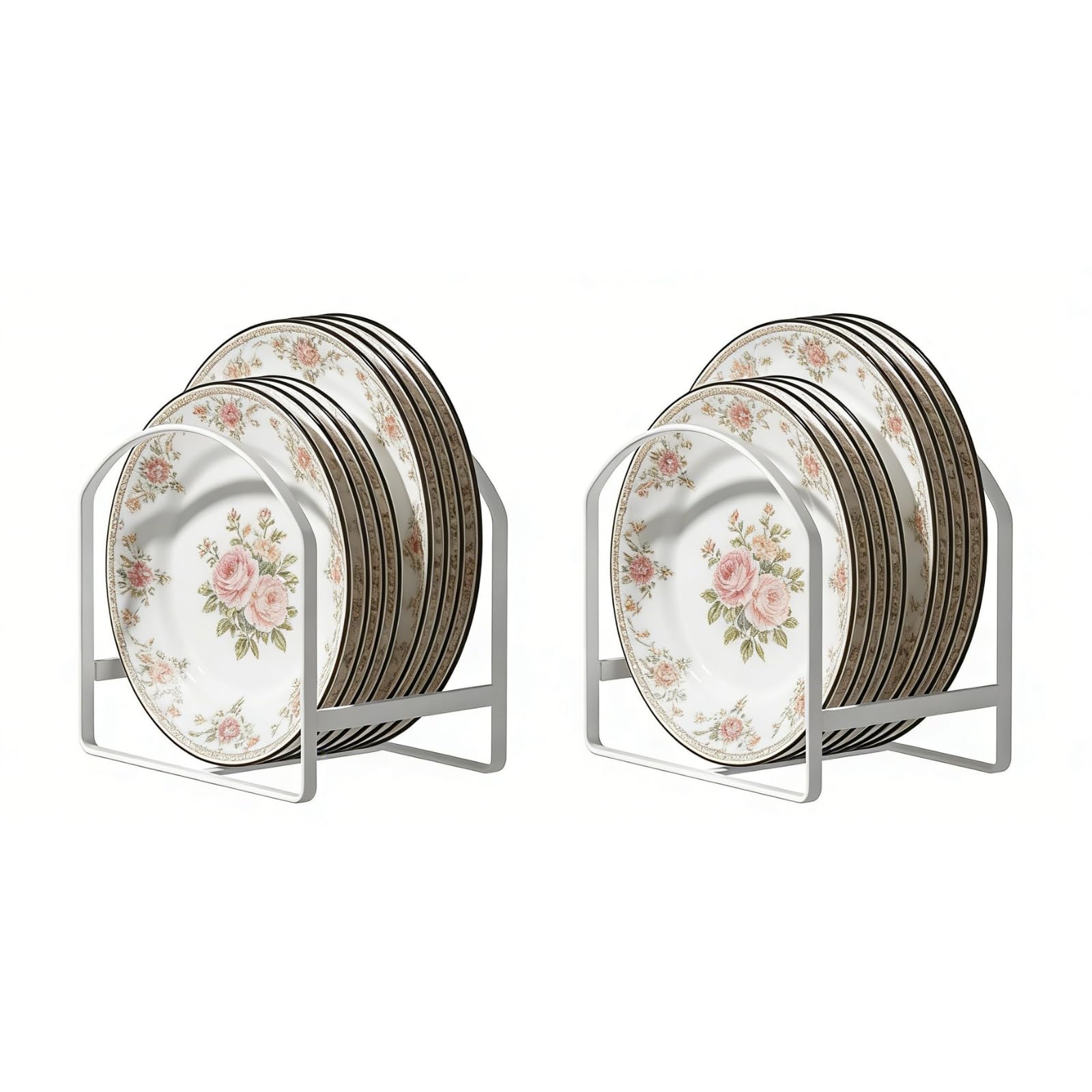 Photo 1 of 2 Pack Kitchen Plate Holder Organizer for Cabinet Space Saver Dinner Dish Storage Rack Upright Dish Drying Racks Metal Plate Dish Racks Stand for Cupboard and Countertop Rustproof Large White