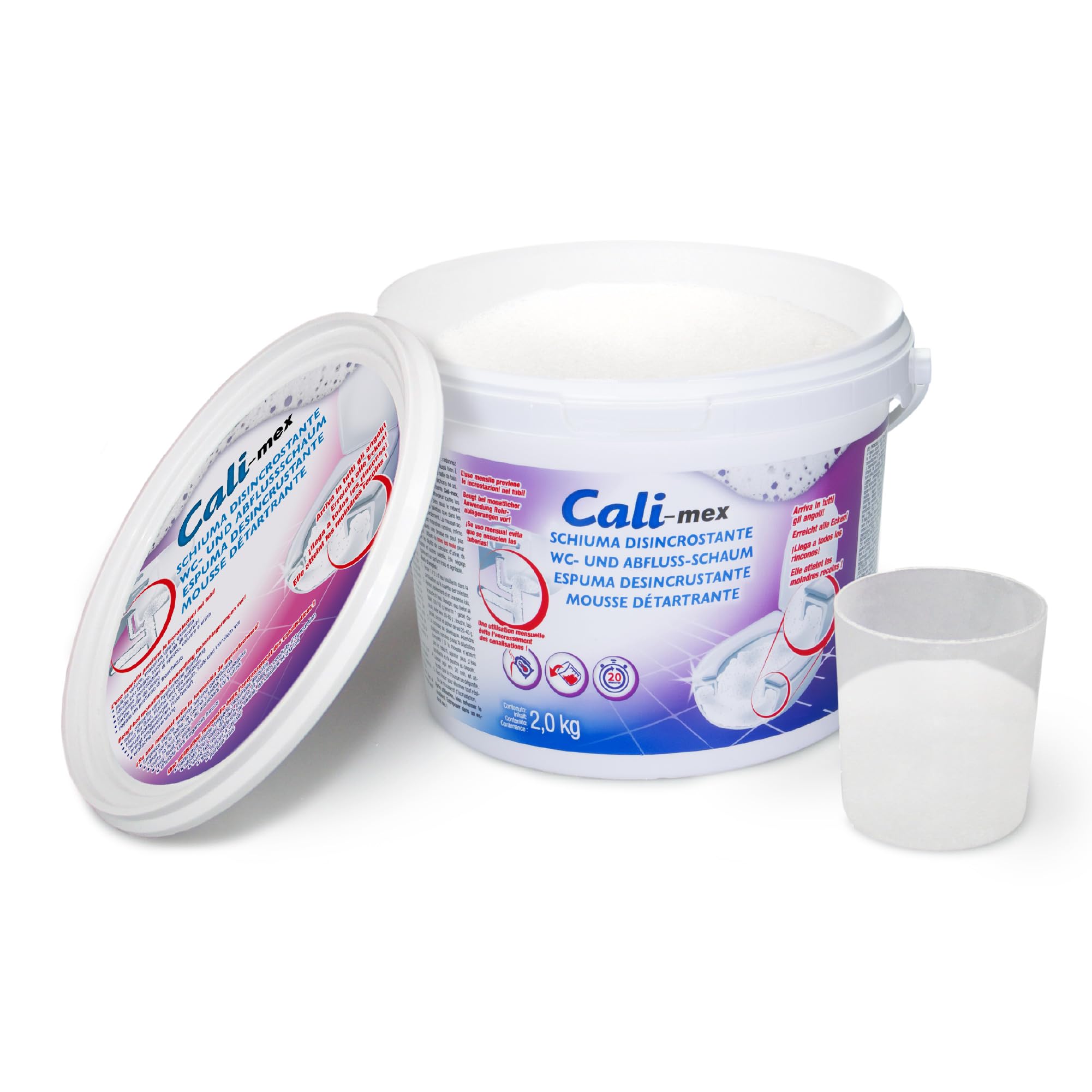 Cali-mex WC-Schaum und Abflussreiniger. Kalkentferner Urinsteinlöser - Reiniger f. Bidets, Urinale, Toiletten. 2kg