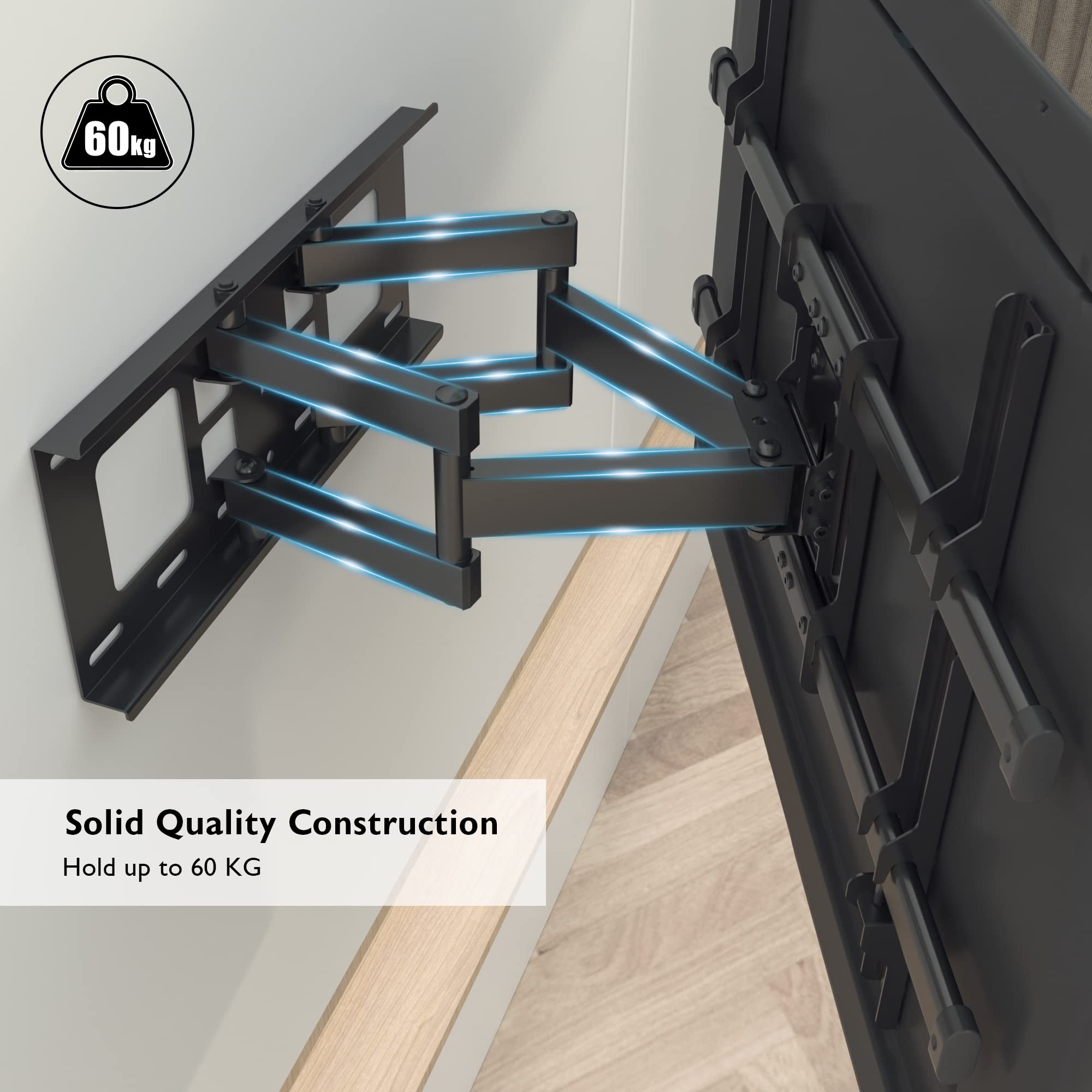 BONTEC TV Wandhalterung für 32-85 Zoll Bildschirme bis zu 60kg, Wandhalterung Fernseher Schwenkbar Neigbar Universal TV Halterung für Flach & Curved Fernseher & Monitor, Max VESA 600x400mm 2