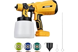 IRONFIST Cordless Paint Sprayer, for DEWALT 20V Battery Brushless HVLP Electric Paint Gun with 1000ML Container, 3 Patterns, 4 Size Nozzles (Battery NOT Included) Yellow