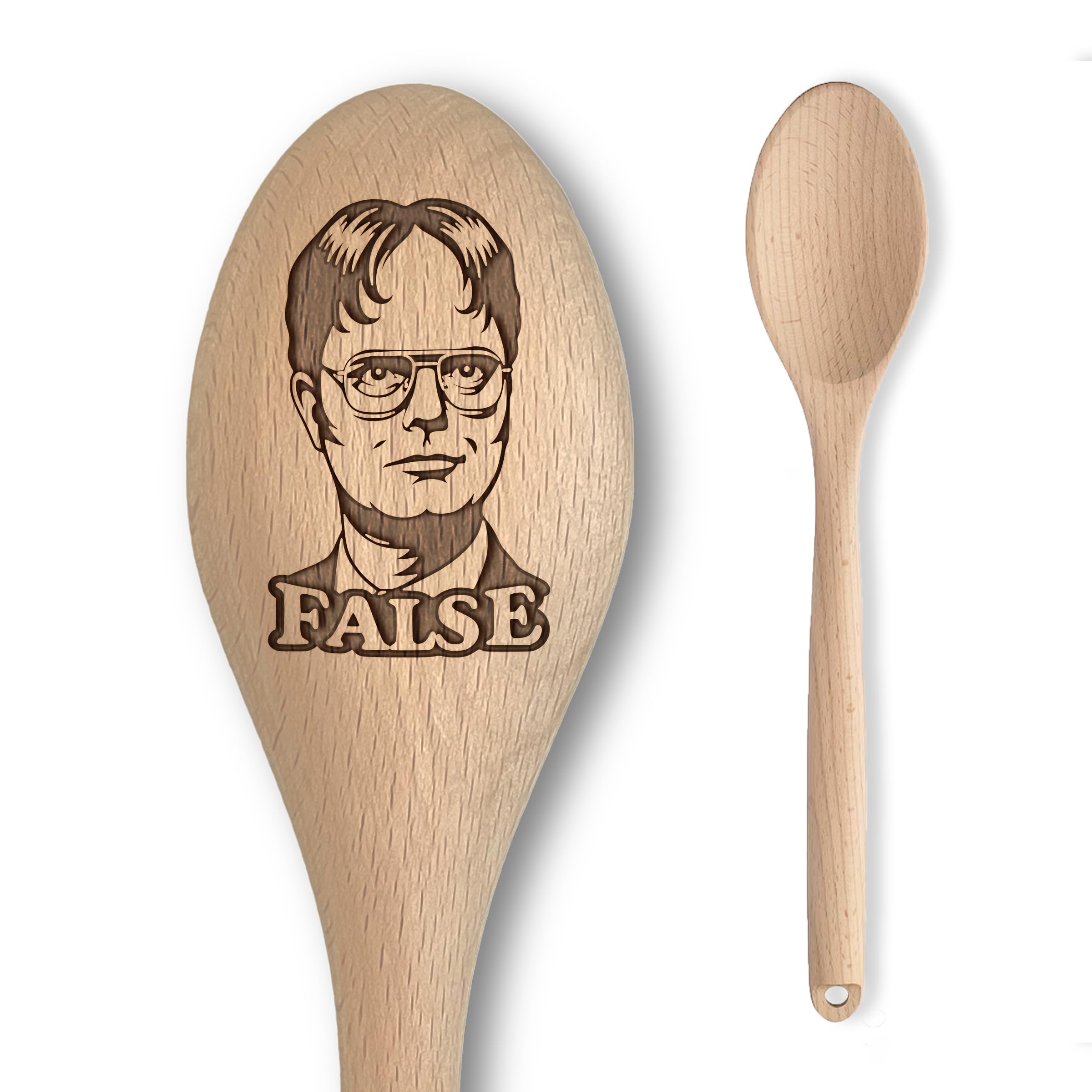 The US Office Dwight Schrute Inspired Wooden Spoon – Dwight False Inscription – Funny Cooking Baking Gift for Men & Women - Unofficial Fan Item (Dwight False)