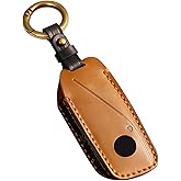Aoocar Retro Style Leather Key Fob Cover, Compatible with BMW 2023/2024/2025~up New 5 7 Series X1 X2 X3 X5 X6 X7 XM 740i 760i IX IX3 I5 I7, No Screw Design Smart Key Holder Protector(Brown)