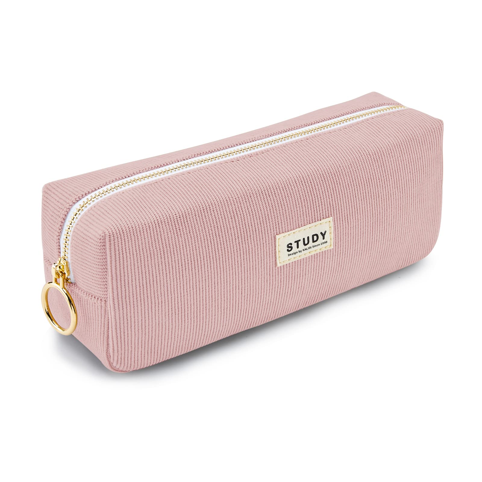 KALIDI Corduroy Pencil Case Large Pen Bag Stationery Pouch for Teenage Boys Girls School College (Pink)