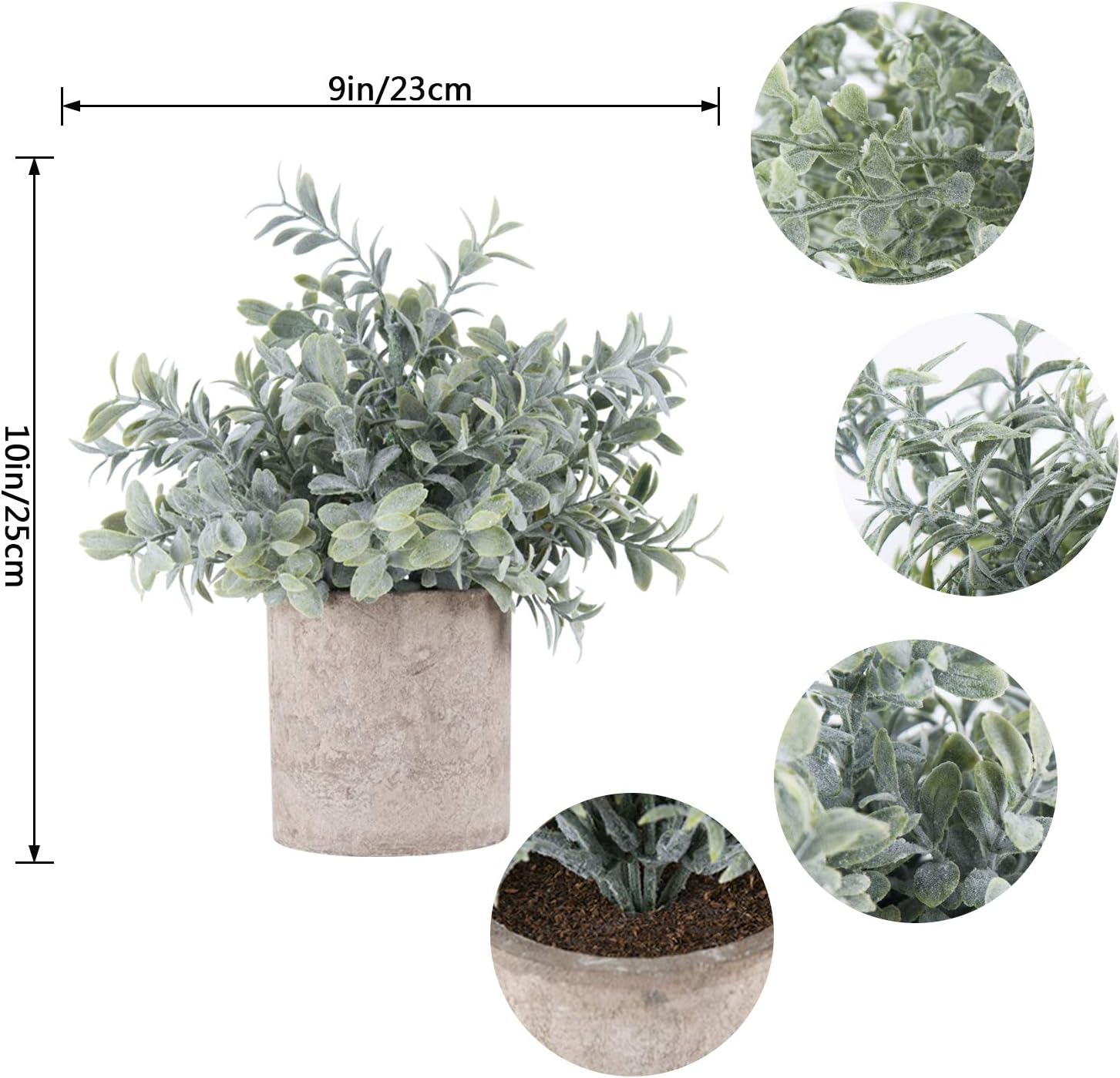 Der Rose 3 Pack Mini Potted Fake Plants Artificial Plastic Eucalyptus Plants for Home Office Desk Room Decoration -