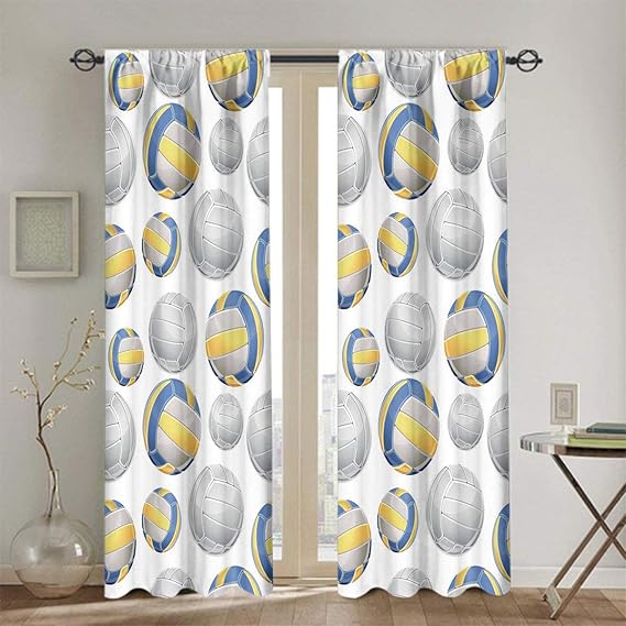 Cortinas opacas amarillas y azules para el recámara con bolas de