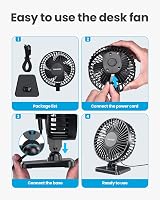 gaitop USB Desk Fan Small Quiet 3 Speeds Portable Personal Table Fan Black view 7