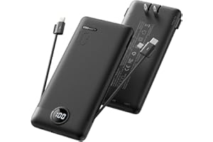 Coowisty Portable Charger with AC Wall Plug, 10000mAh Power Bank with Built-in Cables, USB C Battery Pack LED Display Externa