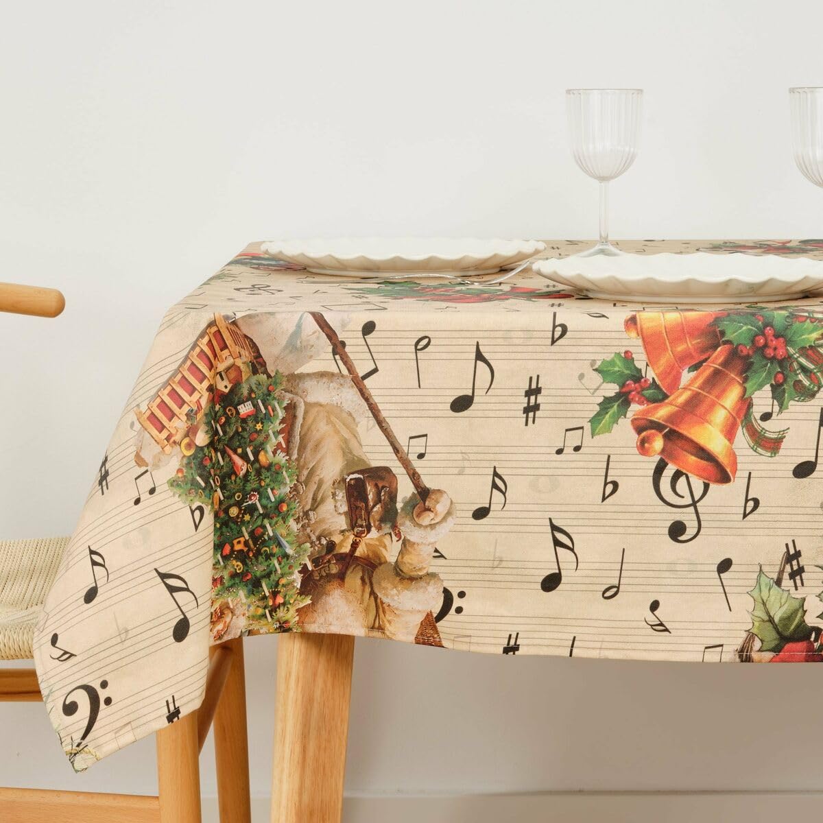 Muaré Stain Resistant Resin Tablecloth Christmas Sheet Music 140 x 140 cm
