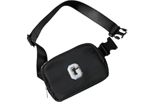 COSHAYSOO Small Initial Waist Fanny Pack Belt Bag with Chenille Letter Patch for Mom Auntie Nephew Niece Traveling Running Christmas Birthday Gifts, Mini Preppy Fashion Crossbody Pouch Black (G)