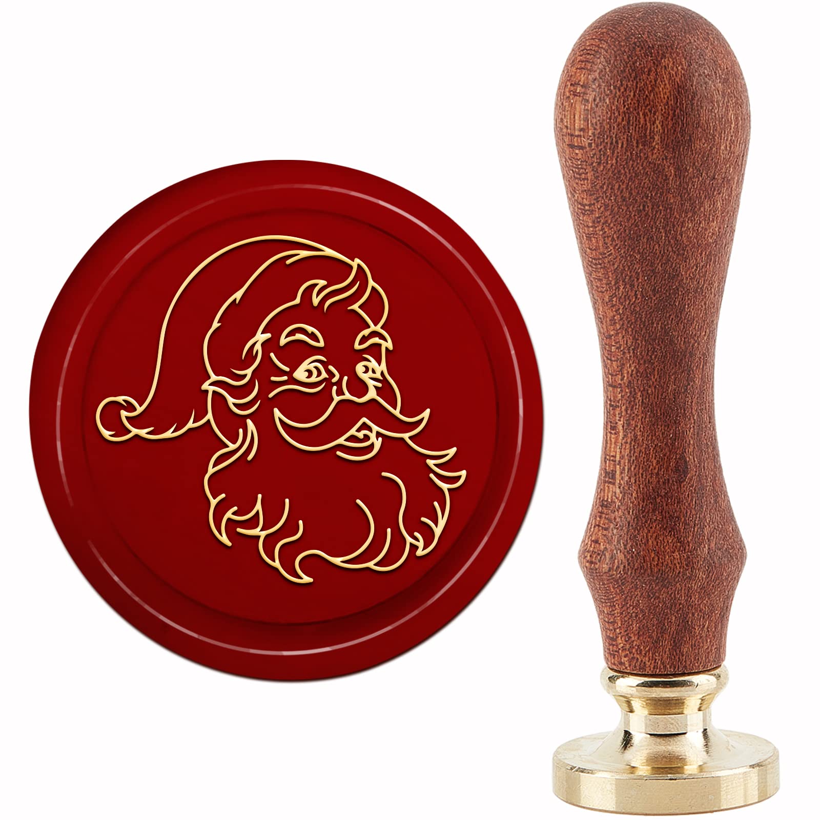 CRASPIRE Santa Claus Wax Seal Stamp Sealing Stamp 30mm/1.18inch Removable Brass Head Sealing Stamp with Wooden Handle for Christmas Invitations Cards Gift Wrap