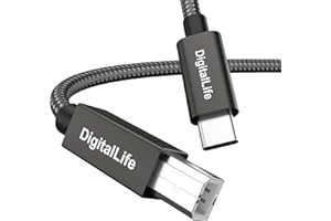 DigitalLife 2m USB Type C to B MIDI Interface Converter Cable, Compatible with Windows 11 / macOS 14 Sonoma (Metal, Nylon Braided)