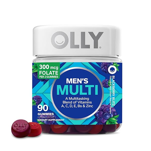 OLLY MEN’S MULTIVITAMIN GUMMY, VITAMINS A, C, D, E, B, ZINC, BLACKBERRY FLAVOR, 45 DAY SUPPLY – 90 COUNT