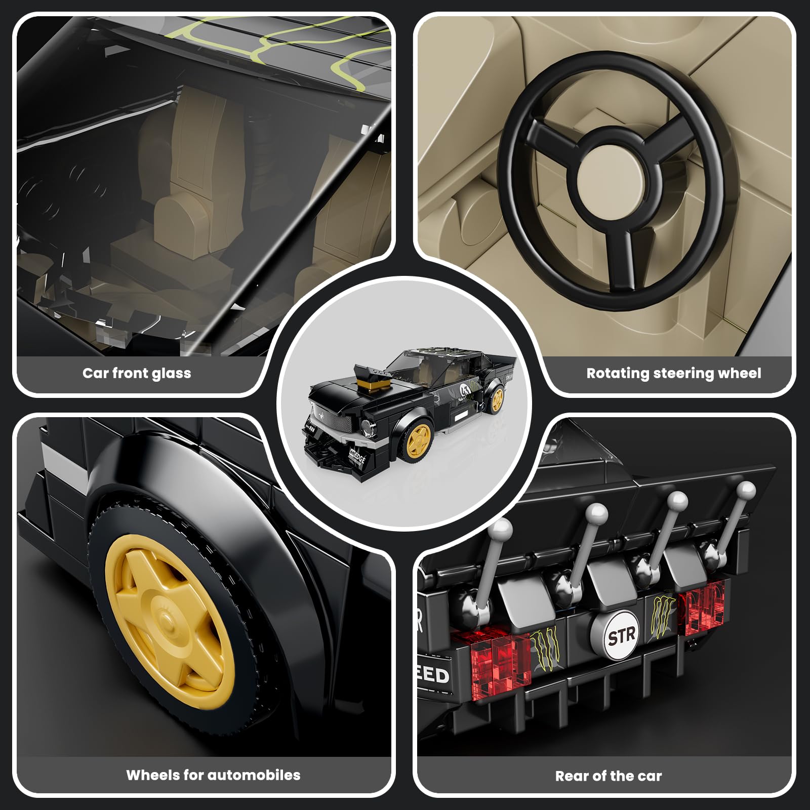 Mould King 27024 Speed Champion Rennwagen Bausteine Sportwagen Klemmbausteine mit Acryl-Vitrine Modellautos zum Sammeln (408 Teile) 6