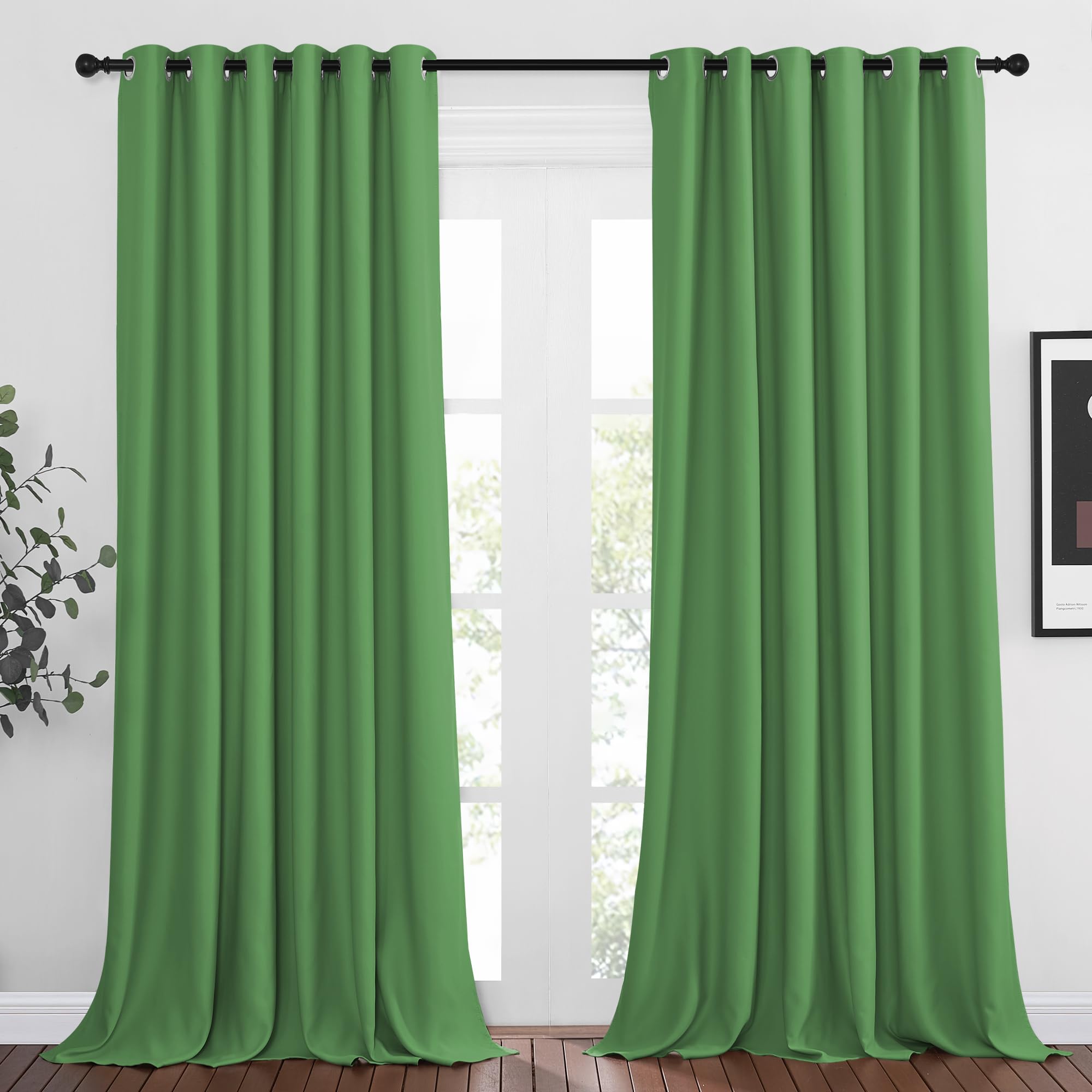 NICETOWN Blackout Draperies Curtain Panels - Window Treatment Thermal Insulated Solid Grommet Blackout Curtains/Panels/Drapes for Bedroom (Forest Green, Set of 2, 80 by 95 Inch) Image