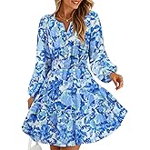 ZESICA Womens Spring Long Sleeve Floral Mini Dress 2026 Summer Boho V Neck A-Line Flowy Dresses Beach Vacation Clothes