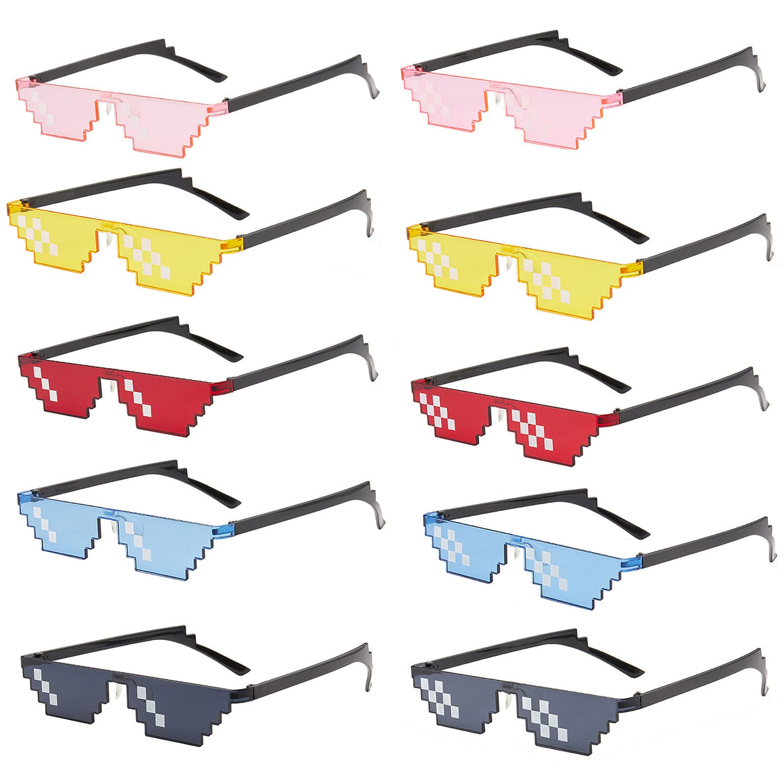 Spldsun Pack of 10 Party Sunglasses, Mosaic Glasses, Deal With It Pixels, Thug Life,Accessory for Carnival, Party, Cosplay,Halloween, Stag Party,Black, Pink, Red, Blue, Yellow,3.65 x 15 x 14.4 cm