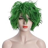 Karlery Adult Women Fluffy Short Bob Wave Green Wig Anime Cosplay Wig for Halloween Costume Party