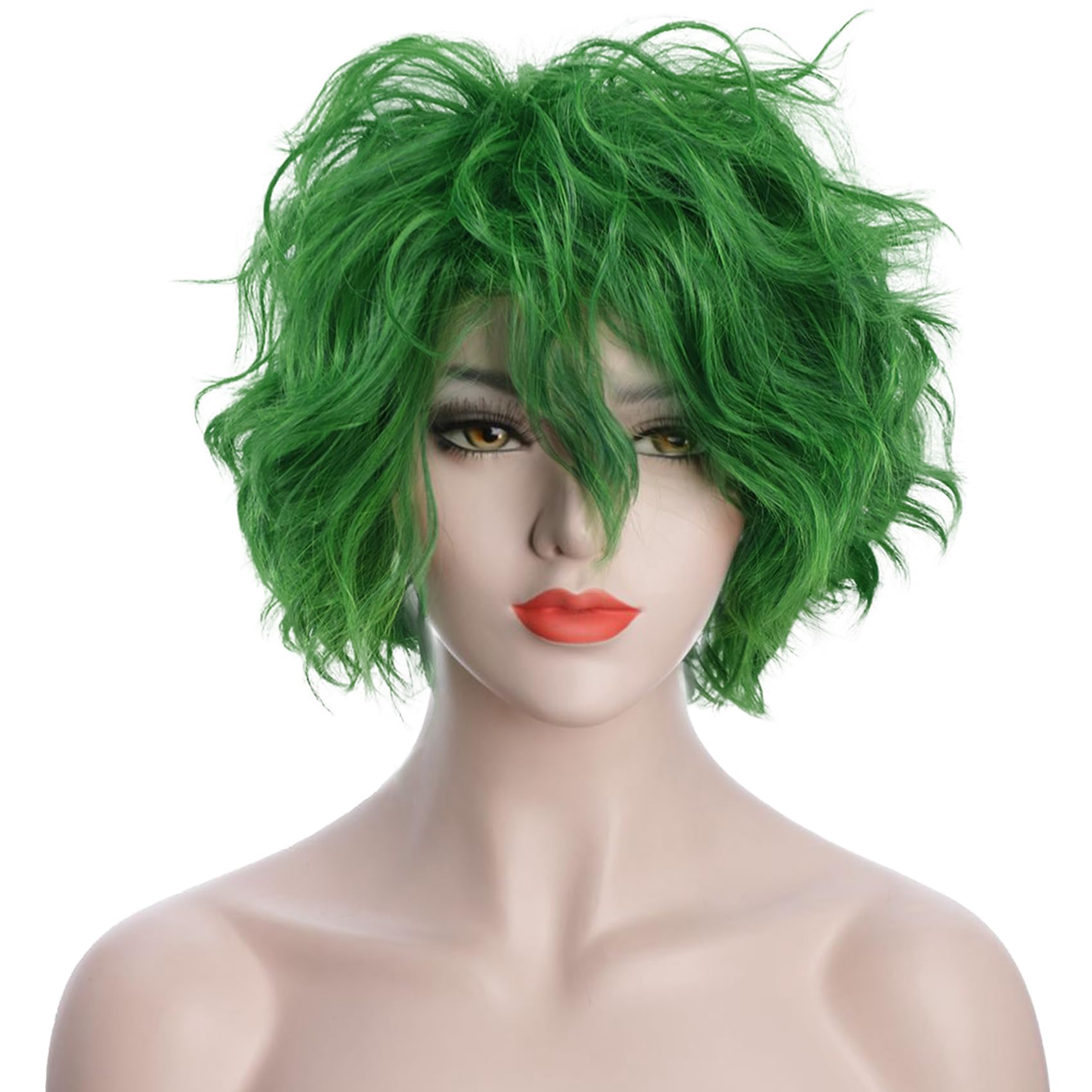 Karlery Unisex Fluffy Short Bob Wave Green Halloween Cosplay Wig Anime Costume Party Wig — image 1